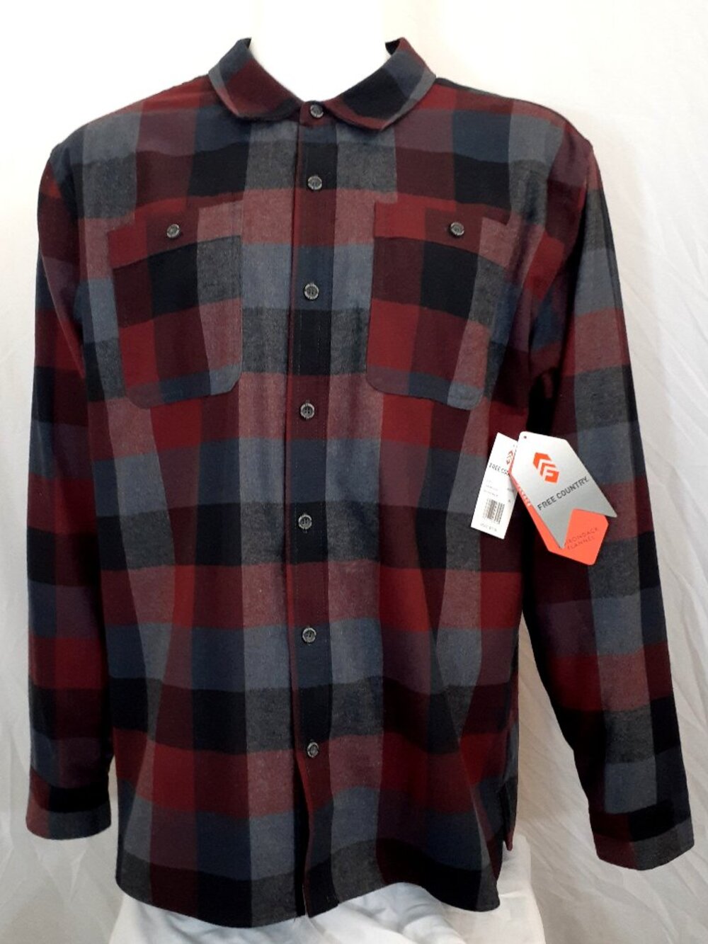 Free Country Shirt Jacket Mens XL Red Gray Check Adirondack Flannel Lined NWT